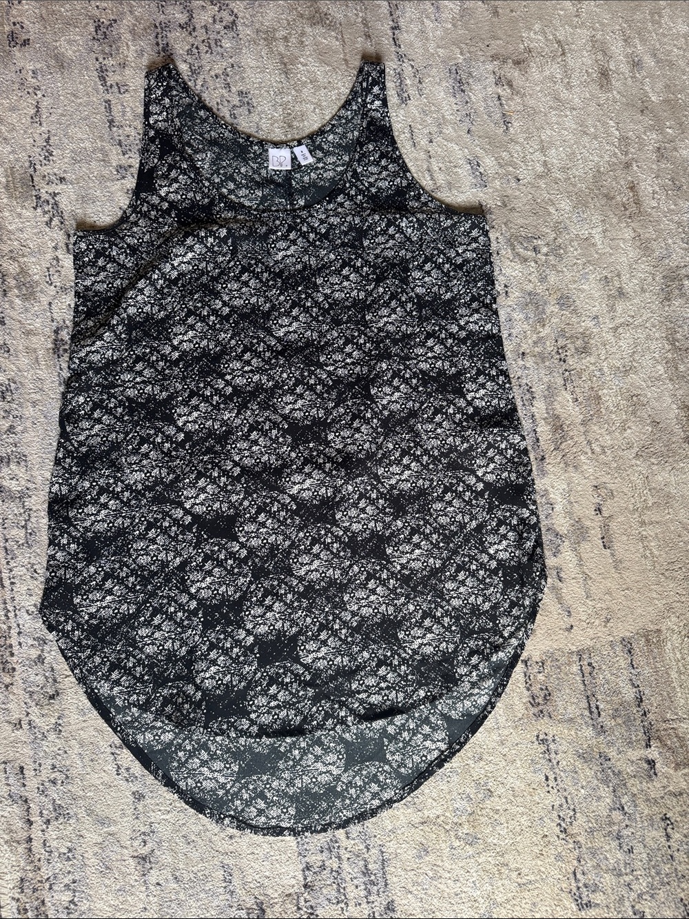 Delicate Lace-Print Tank Top - Black - BP